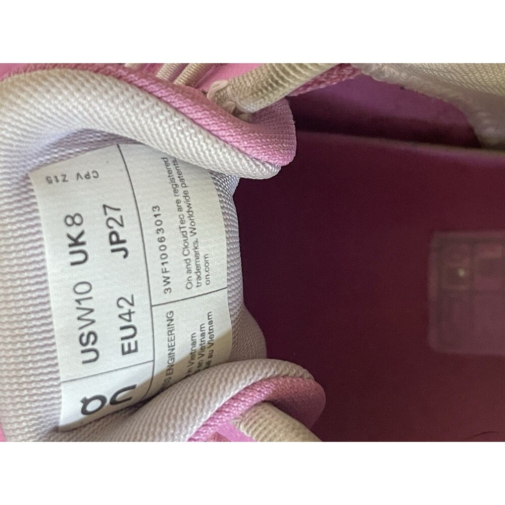 On Cloud 6 Raspberry/White Women's Size 10 Mesh Low Top Lace-Up Sneakers - Picture 8 of 10